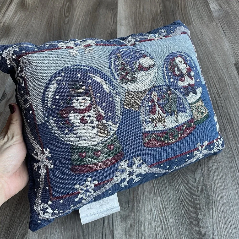 Vintage Christmas Tapestry Throw Pillow Couch Snowman Winter Snow Globe 14